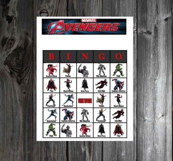 30 Printable Marvel Avengers Superhero Birthday Party Bingo Game Cards