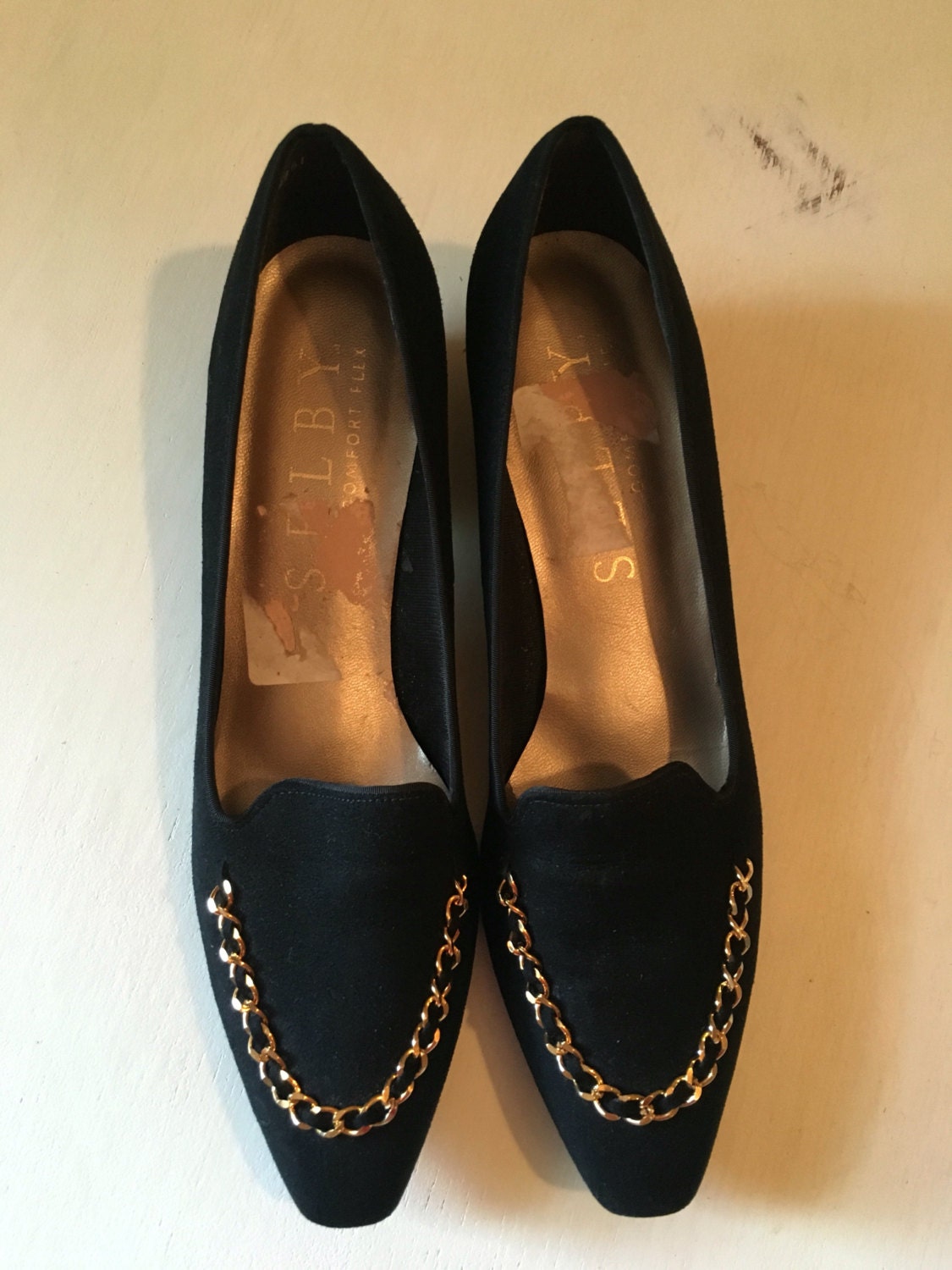 Reserved for Laura K. Vintage Black Suede Kitten Heels with