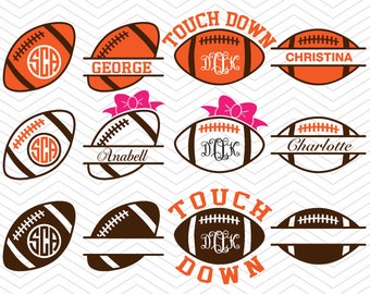 Football Balls Monogram split Frame DXF SVG EPS rugby bow Cricut Design, Silhouette studio, Sure Cuts A Lot, Makes the Cut, instant Download
