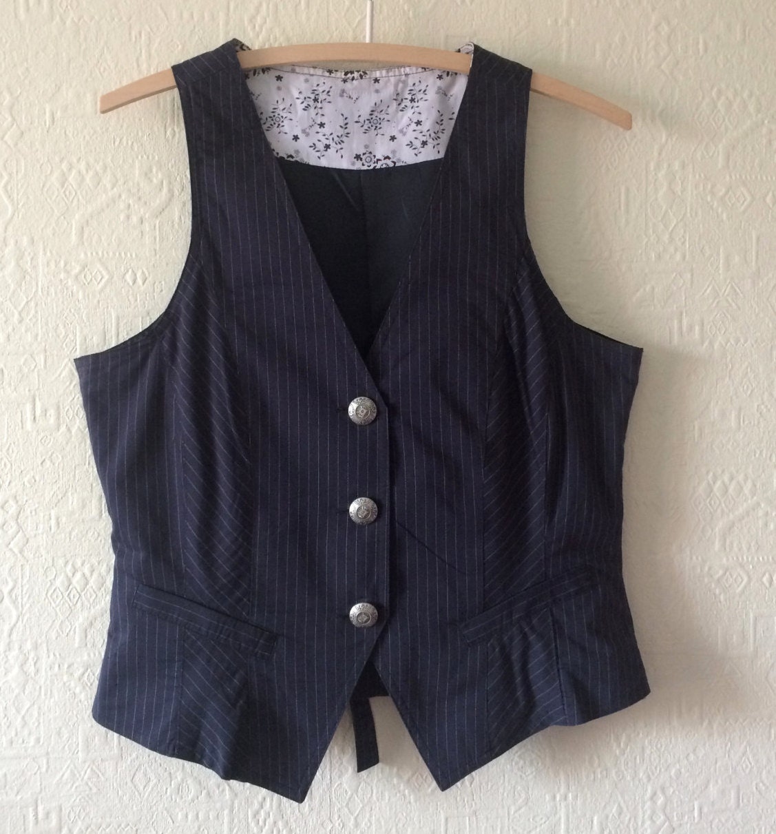 Women's Vest Navy Blue Striped Vest Formal Striped Womens