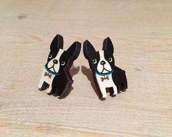 Boston Terrier Earrings, Boston Terrier Jewellery, Boston Terrier, Boston terrier jewelry, dog jewellery, dog earrings, wooden laser cut