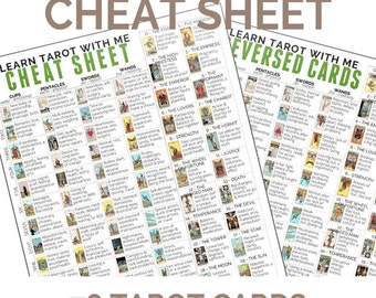 Tarot Card Cheat Sheet, a tarot printable for divination and tarot card reading with all 78 tarot cards and reversed tarot card meanings