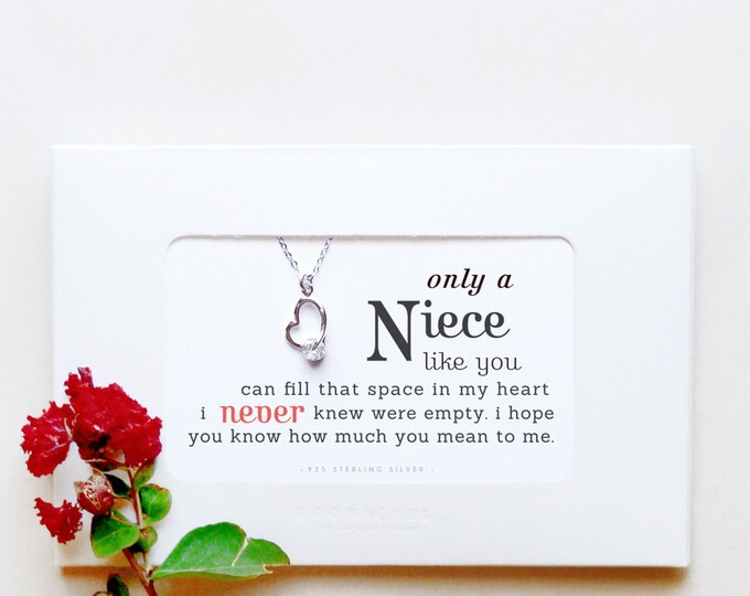 Only A Niece | Sterling Silver Heart Necklace Quote Poem Message Card Birthday Christmas Wedding Long Distance Thank You Gift From Aunt