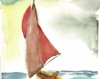 freedom, original watercolor painting of a sailboat