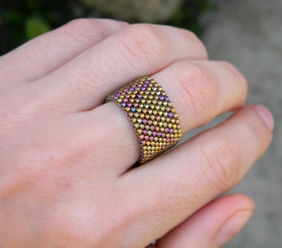 Peyote beaded ring Seed bead ring band Peyote by HappyBeadwork