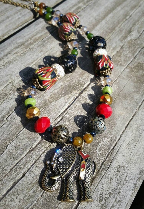 Elephant Jewelry Pendant Necklace with by Vintage1Inspirations