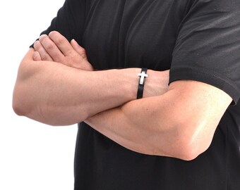 Mens Leather Bracelet / Leather Cuff Bracelet, Leather Wrap Bracelet / Black Leather Bracelet, Leather Wrist Cuff, Leather Wristband