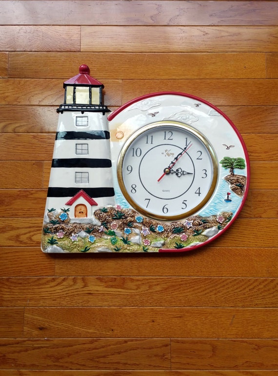 Lighthouse Decor Vintage Wall Clock Coastal Beach Cottage