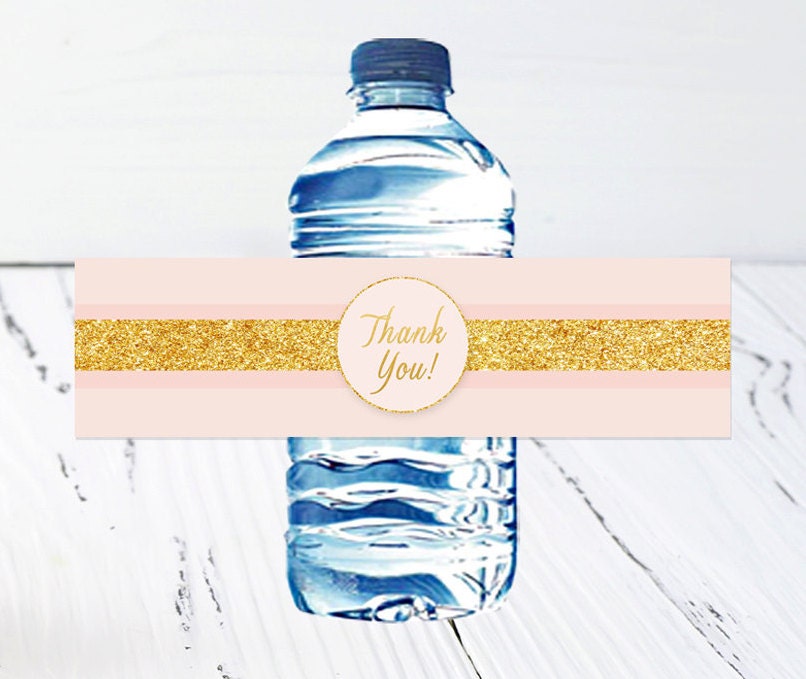 Pink & Gold Water Bottle Labels Baby shower water labels