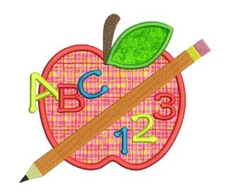 Back to the school embroidery design - Apple applique design - School embroidery - Pencil embroidery - Machine embroidery -INSTANT DOWNLOAD