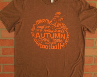 Pumpkin Word Art T-Shirt/Wordy Pumpkin Shirt/Autumn T-Shirt/Pumpkin T-Shirt/Autumn Words T-Shirt/Fall T-Shirt/Halloween Shirt/Thanksgiving
