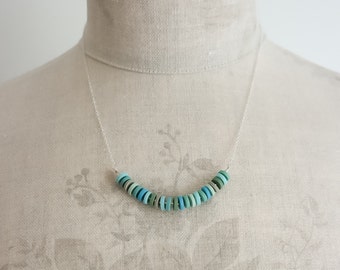 Tiny Polymer Clay Disc Necklace in Aqua Blue | Minimalist | Contemporary | Everyday Jewellery