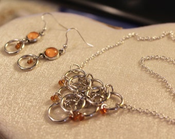 Parure necklace and earrings-rings and orange stones
