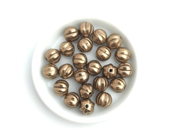 8mm Antique Gold Bead, Czech Glass Bead, Round Spacer Bead, Melon Bead, Pressed Bead, Bohemian Bead, DIY Jewelry, A0011H