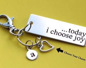Personalized Inspirational Key Chain Today I Choose Joy Stainless Steel Customized with Your Charm & Initial -K394
