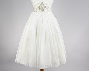 1950 Ruched Chiffon Vintage Wedding Dress