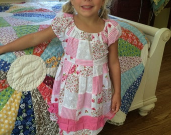 handmade pink patchwork dress {size 4}