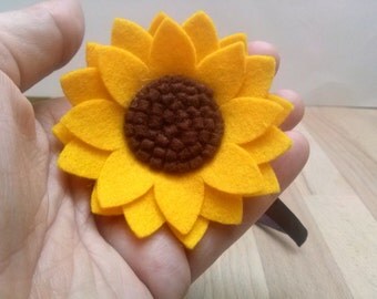 Sunflower headband, Yellow flower headband, Women hair accessory, Adult Headband for women, Wool felt flower hair accessories for women