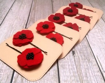 Red Poppy hair pins for women, Red Poppy bobby pins, Poppy hair accessory, Womens hair pins, poppy hair pins, red flower hair pin / set of 2
