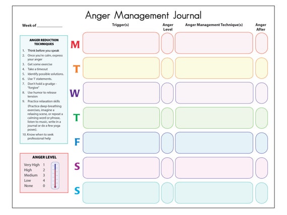 Anger Management Tracker Journal with Techniques Printable