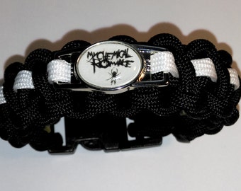 My Chemical Romance - Black Parade & Danger Days Inspired Black/White Paracord Bracelet with Unique MCR Charm