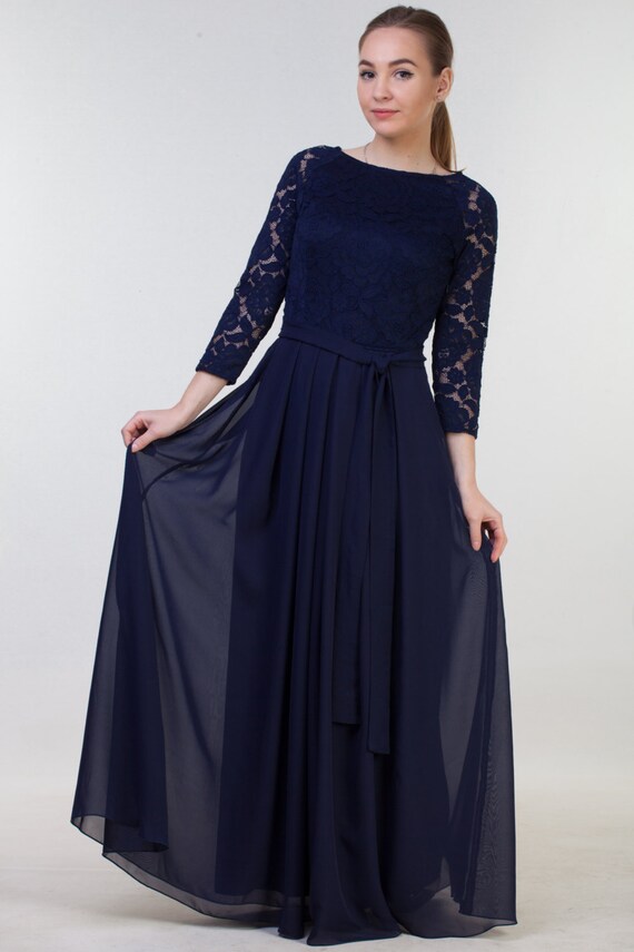 Romulusflood Dark Blue Lace Wedding Dress