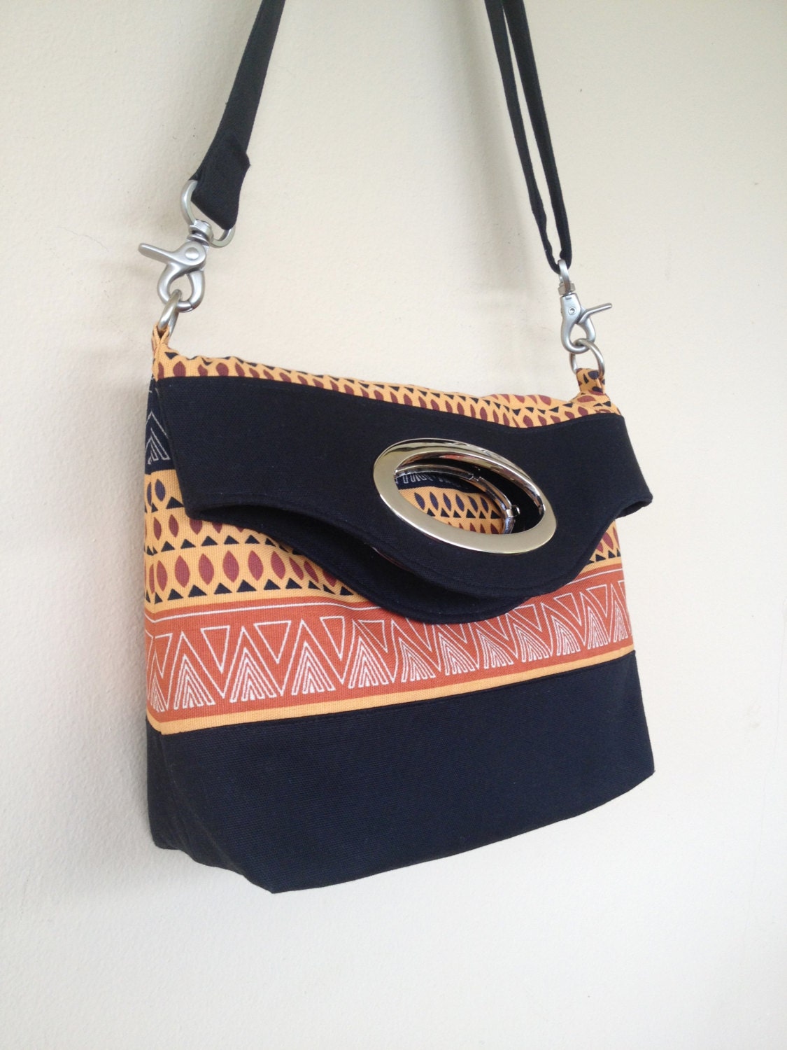 Ethnic Fold Over Tote Fabric Fold Over Bag Zippered Tote