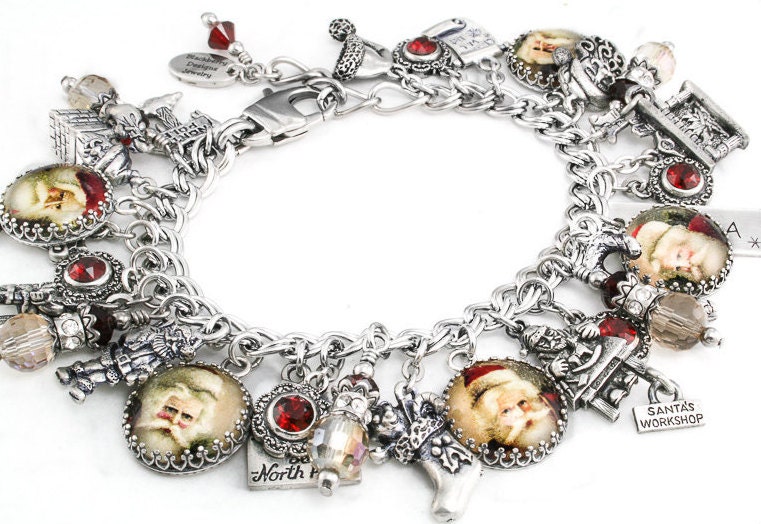 Christmas Jewelry Silver Charm Bracelet Santa by BlackberryDesigns