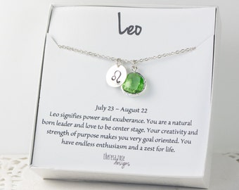 Leo Zodiac Silver Necklace, Leo August Birthday Necklace, August Birthday Jewelry, Zodiac Necklace, Astrology Silver Necklace