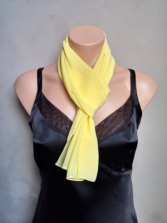 Yellow Chiffon Scarf - Lovely Sheer Skinny Scarf - Perfect for Summer - 56 X 12 inches