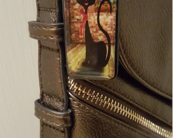 Zipper Pull, Black Cat, Domino, Resin Art