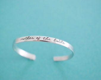 Mother of the Bride Bracelet - Handstamped Bridal Jewelry - Skinny 1/5 inch