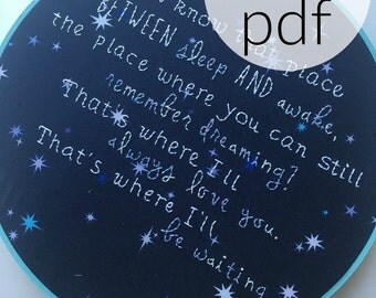 hand embroidery pattern-Peter Pan Tinkerbell quote-You know that place between sleep and awake-nursery art-stars-JM Barrie quote art