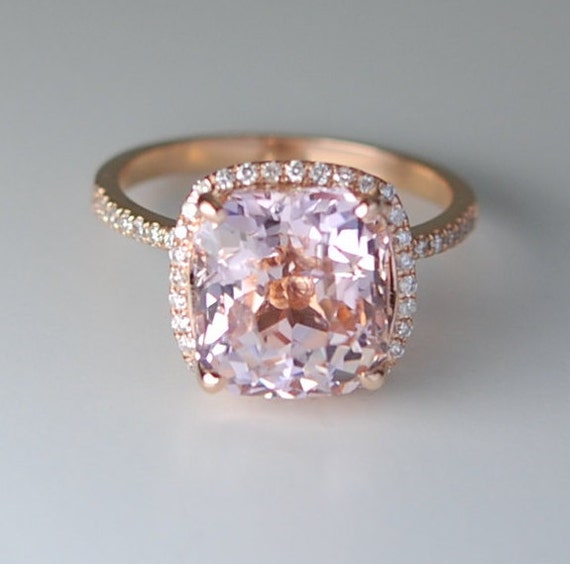 Rose gold engagement ring Peach sapphire ring 7.1ct cushion