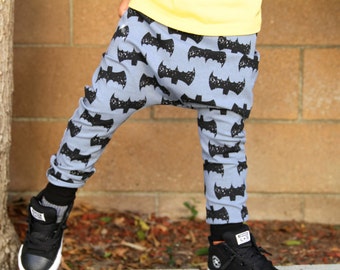 Baby Boy Baby Girl Halloween Pants, Grey and Black Bats Harem Pants: Etsy kid's fashion, toddler boy toddler girl, halloween costume, batman