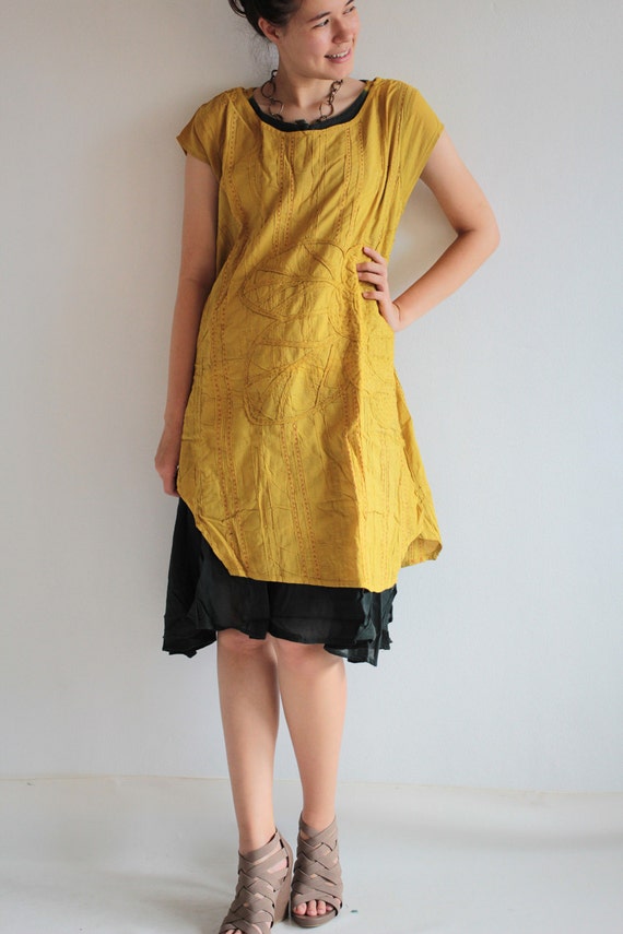 Artistic collection...Sunflower dress Mustard/ dark green and