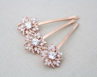 Rose gold hair pin, Bridal hair pins, Rose Gold Wedding hair pins, Bridal hair clips, Crystal hair pins, Hair accessories, Rose Gold clips