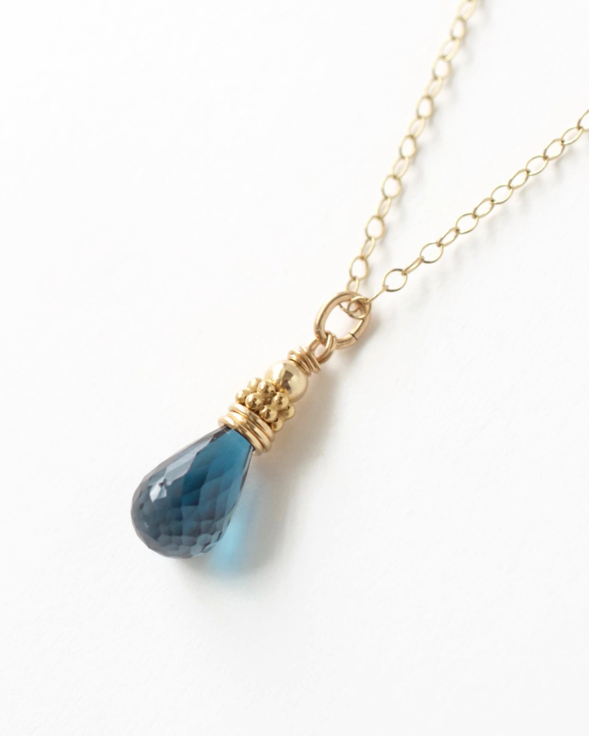 London Blue Topaz Pendant / London Blue Topaz Necklace / Gold