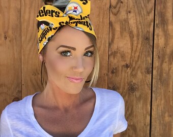 Pittsburgh Steelers Dolly Bow || Pinup Rockabilly Dolly Bow Tie Headband Yellow Black Red Football Headscarf Hair Band Head Wrap Accessories