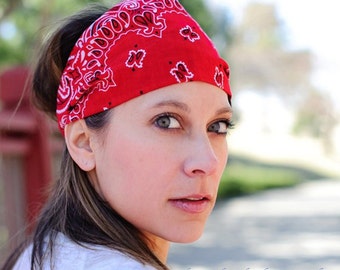Head Scarf, Red Bandana, Motorcycle Bandana, Biker Head Wrap, Scarlett Wrap Bandanna (#4012) S M L X