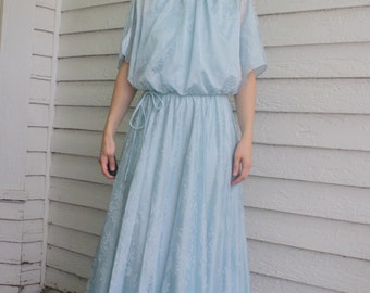 1970s Blue Maxi Grecian Dress Hippie Formal Gown Vintage 70s S