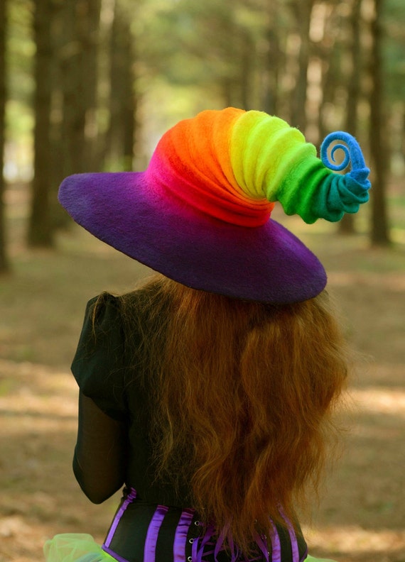Halloween Wide Brim Rainbow Witch Hat. Wizard Costume Hat. Fantasy Hat. Cosplay Hat. LARP.