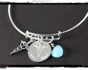 Custom Engraved and Personalized Medical Alert Bracelet, 925 Sterling Silver, Medical ID Bangle Jewelry