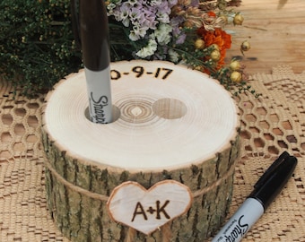 Wood PEN HOLDER - Guest Book - Wedding Table - Wood - Rustic Country Wedding - Brown