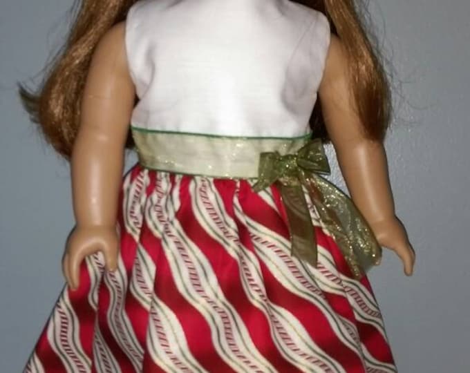Sleeveless dress fits dolls like American Girl and 18 inch dolls candy cane stripe print Christmas gift