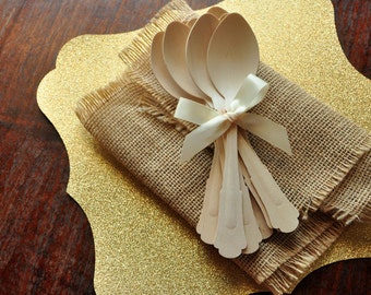 Disposable Wooden Spoons. Handcrafted in 2-3 Business Days. Barouque Style Wooden Cutlery. Eco Friendly Party Utensils.