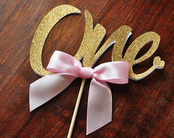 One Cake Topper. Handcrafted in 2-3 Business Days. 1st Birthday Cake Topper. Pink and Gold Party Decorations.