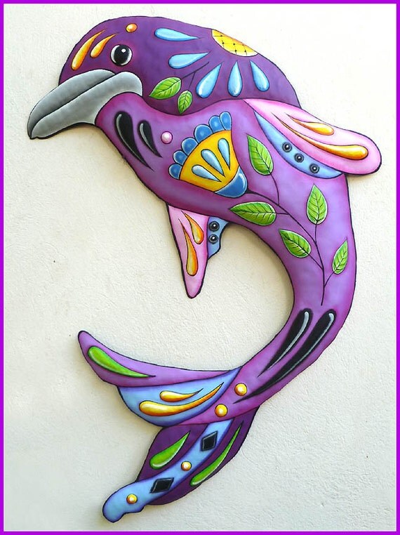 Painted Metal Dolphin Wall Hanging Metal Decor Metal Art