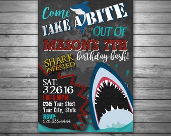 Shark Birthday Invitation, Shark Pool Party Invitation, Shark birthday, Shark Party, Printable Invitation, Shark Birthday Party Invitation