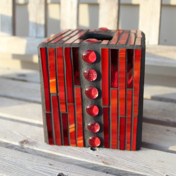 Mosaic tissue box cover with glass nuggets by 3GearsGlassAndGifts